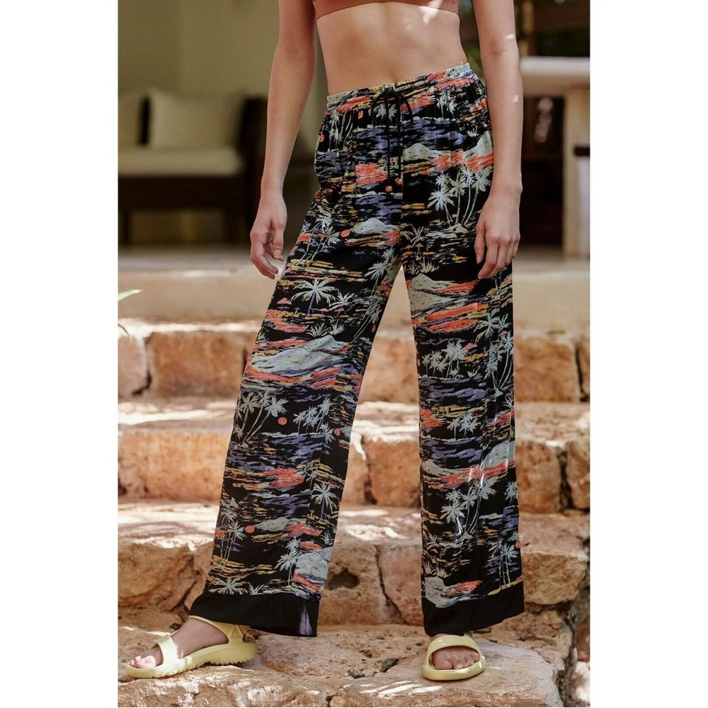 Free People Blue Lagoon Palm Tree Pants